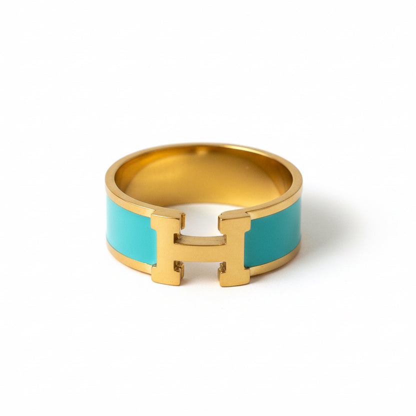 Bague Colorée “H” Dorée