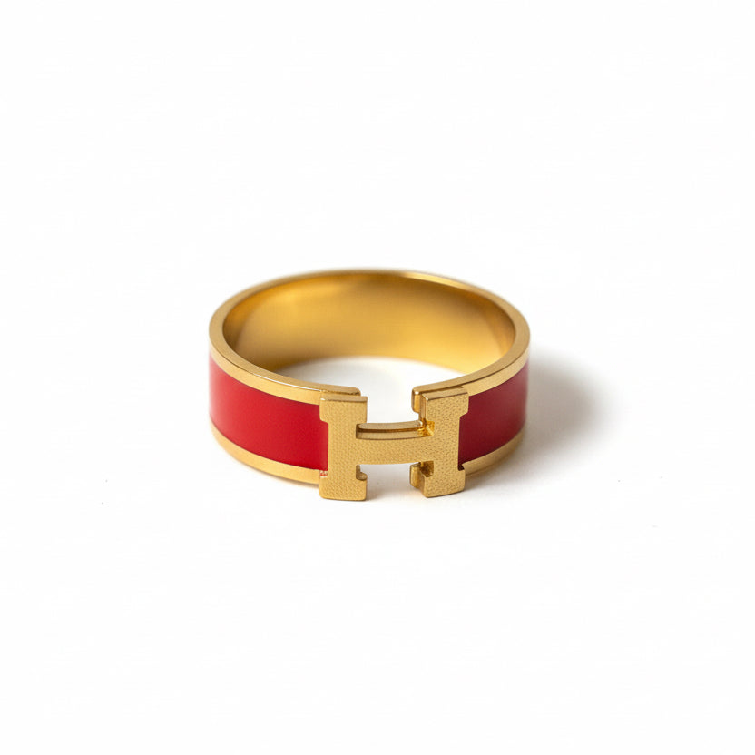 Bague Colorée “H” Dorée