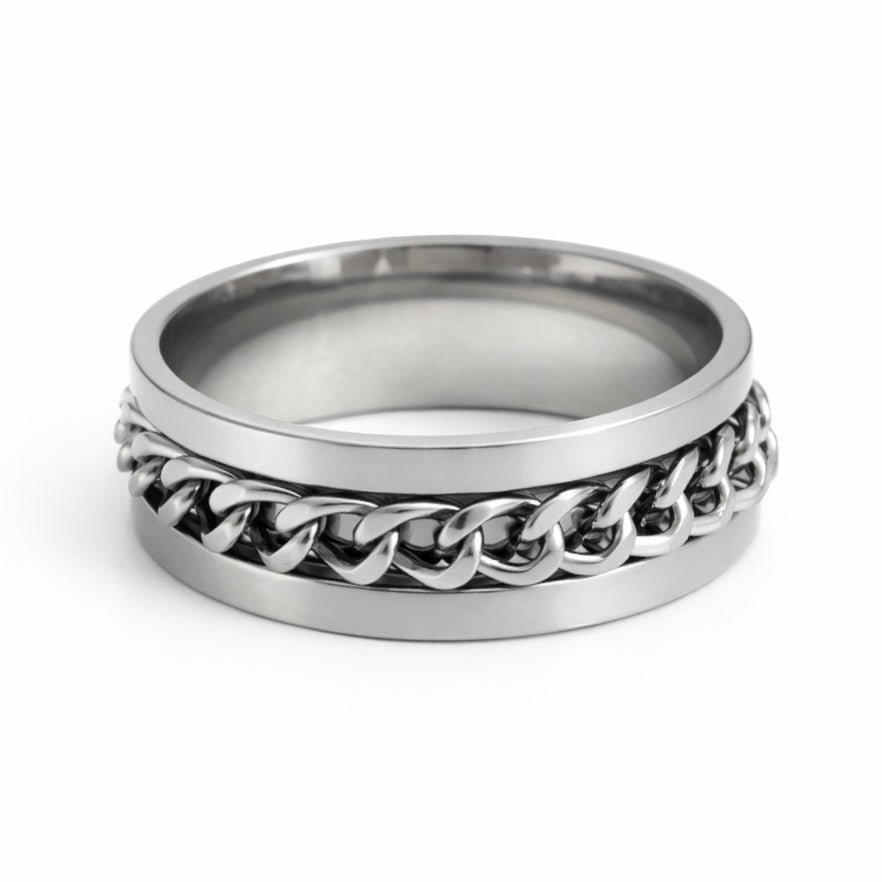 Bague Acier Inoxydable à Chaîne Centrale