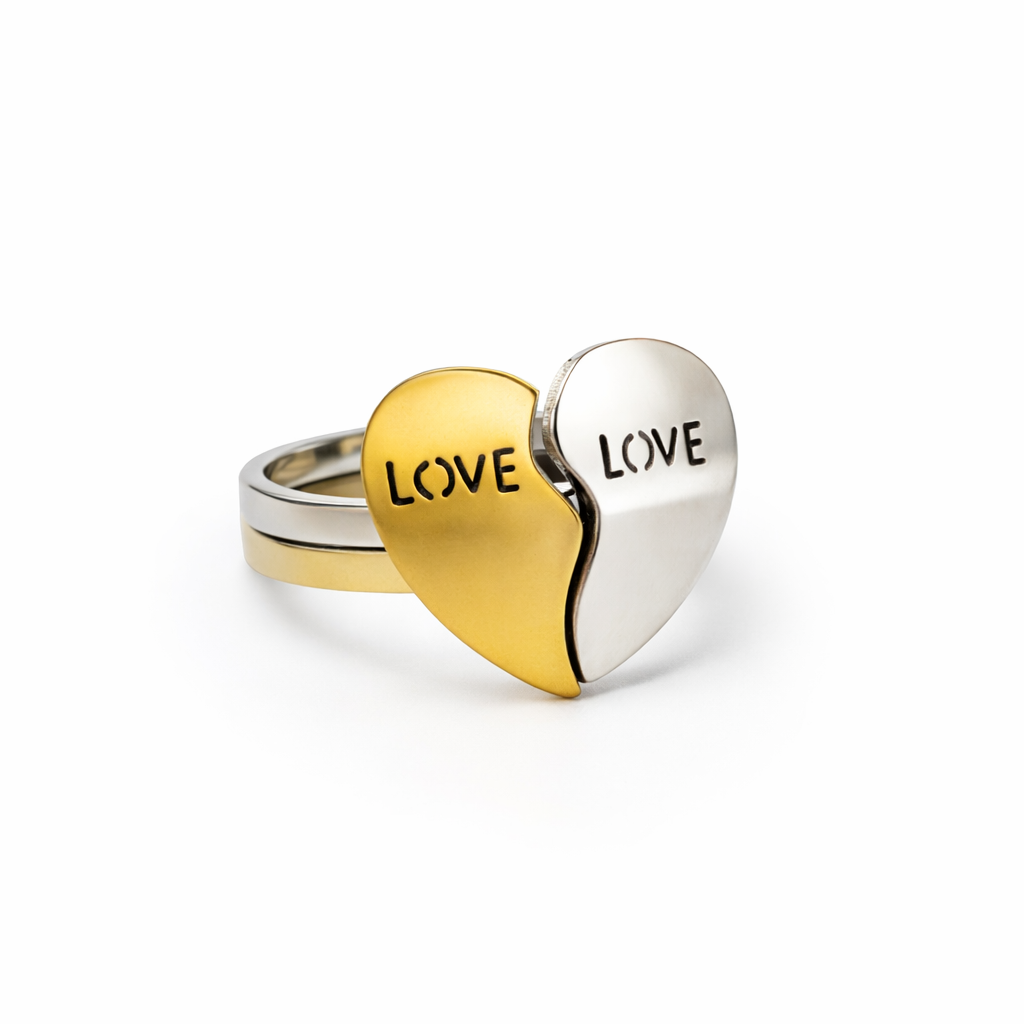 Bague Cœur “LOVE” Bicolore – Acier Inoxydable 🎁