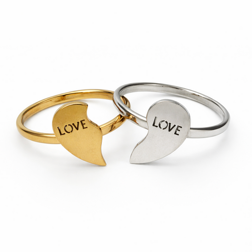 Bague Cœur “LOVE” Bicolore – Acier Inoxydable 🎁