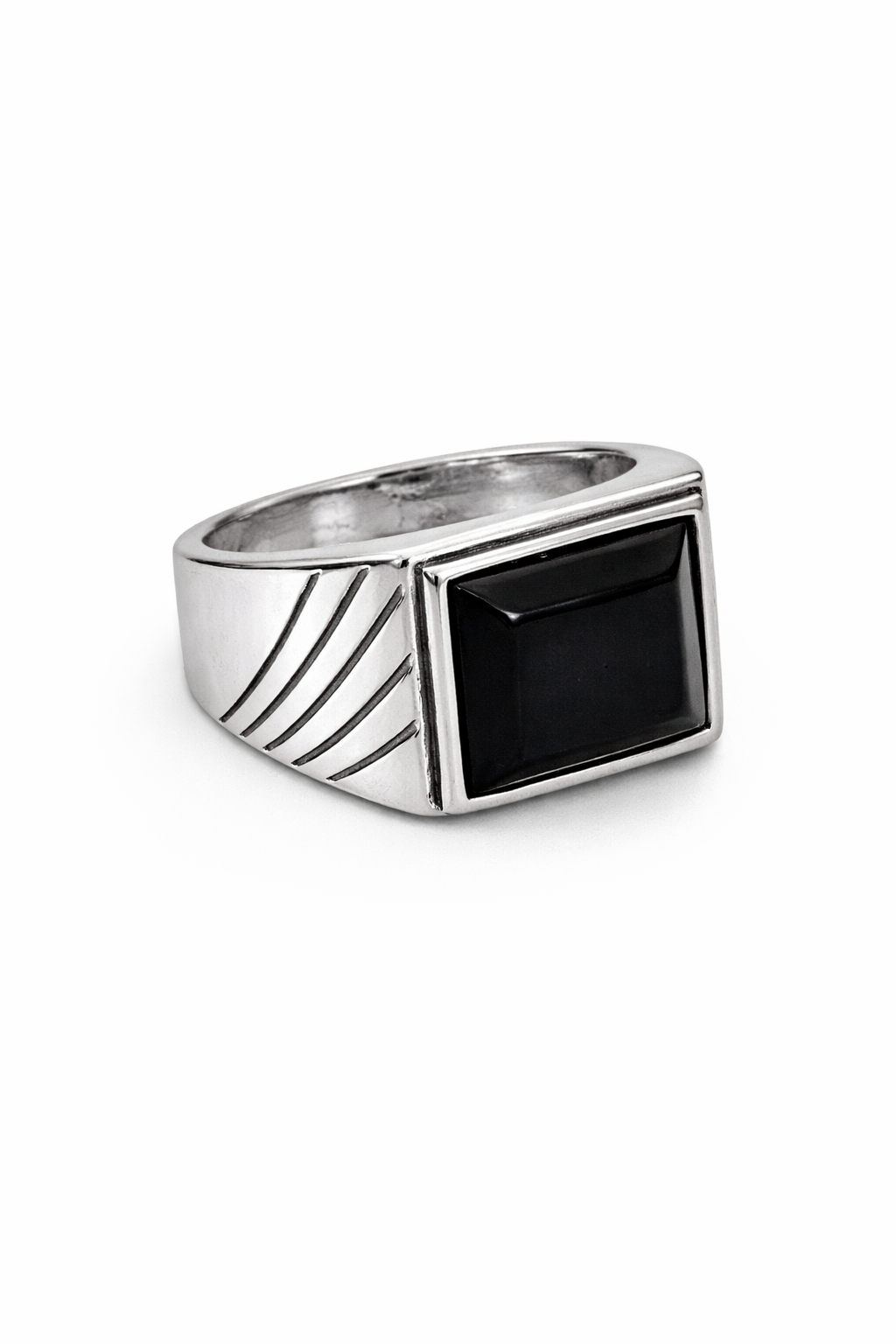 Bague Homme Onyx Noir Rectangulaire