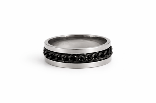 Bague Acier Inoxydable à Chaîne Centrale