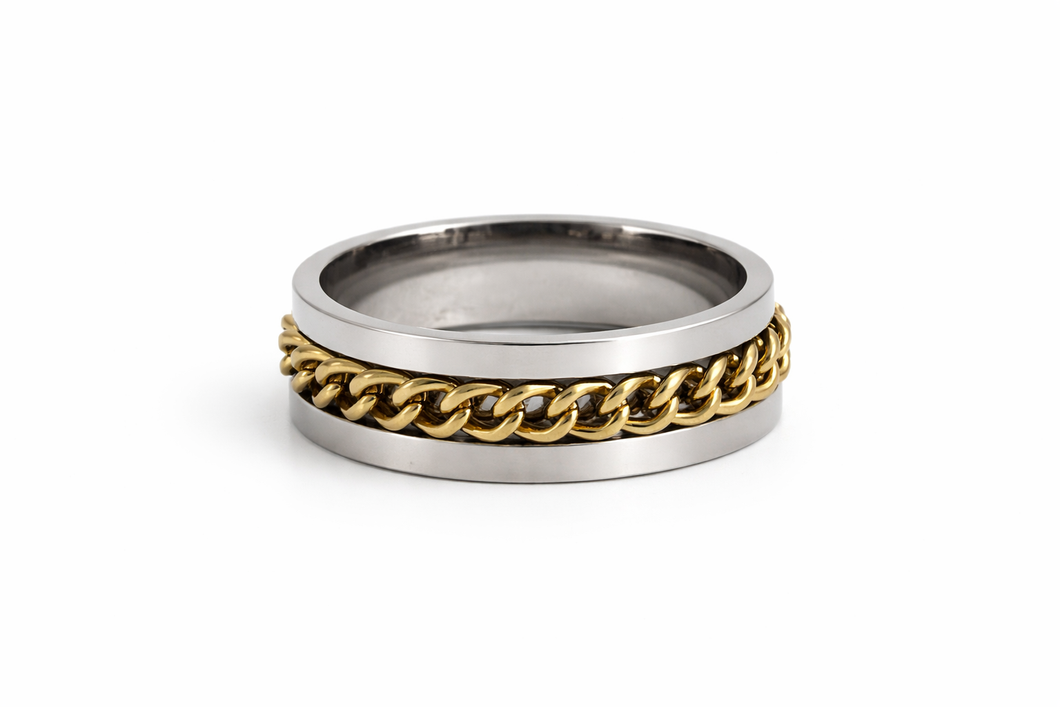 Bague Acier Inoxydable à Chaîne Centrale