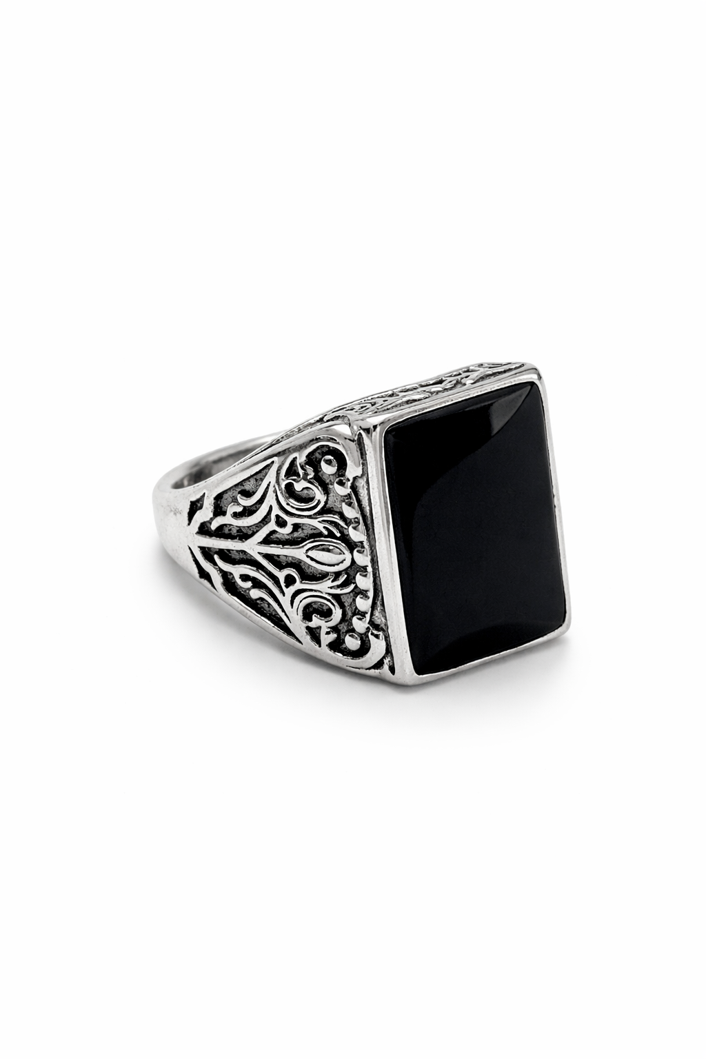 Bague Homme Onyx Noir Rectangulaire – Élégance Impériale